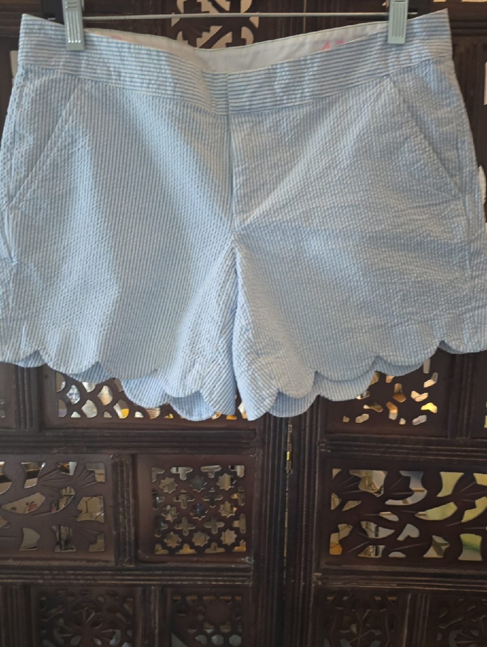 Lilly Pulitzer Light Blue Seersucker Scallop-Hem Shorts